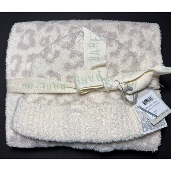 Barefoot Dreams Accessories - Barefoot Dreams Cozy Chic In The Wild Beanie and Scarf Set Cream Stone Animal